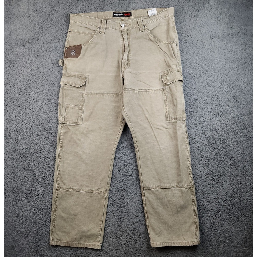 Wrangler RIGGS Workwear Pants Mens 36x32 Beige Cargo Ripstop Canvas Utility
